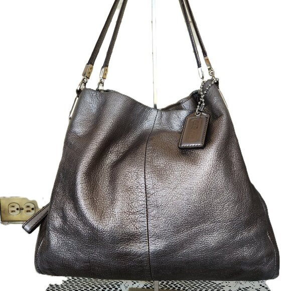 Coach Madison Phoebe Silver Metallic Leather Shoulder Bag - Picture 1 of 13